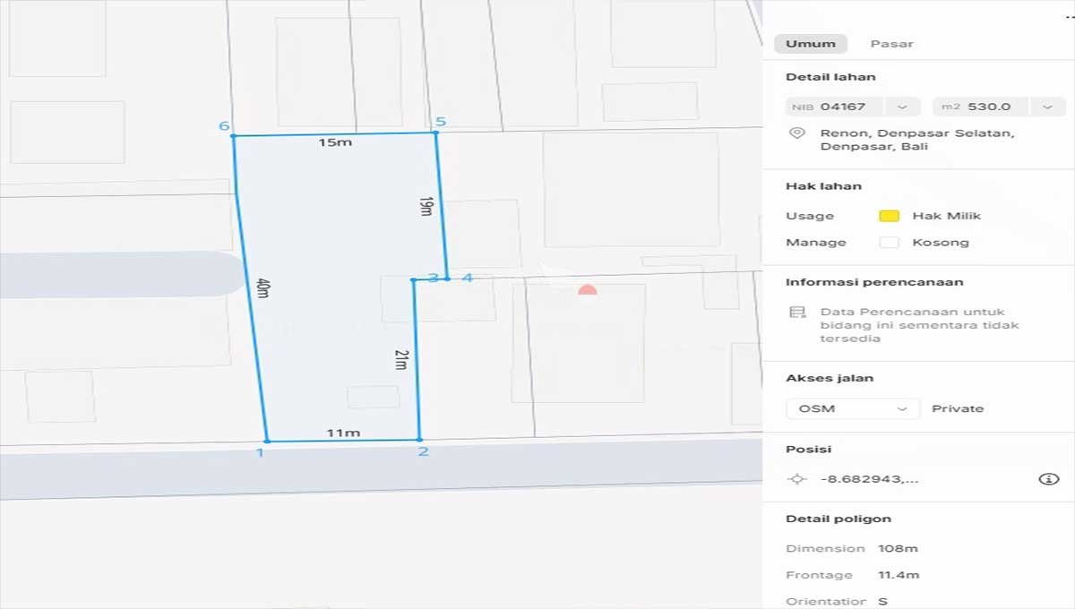Land 5.3 Are Tukad Badung, Renon Bali IJ-2874